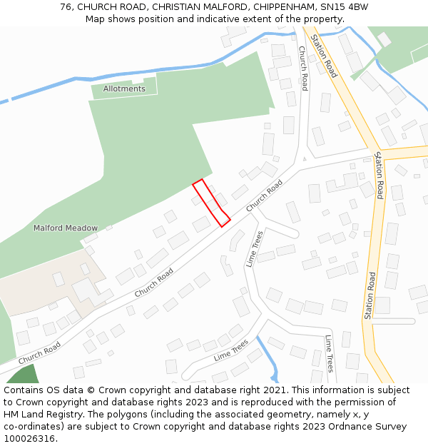 76, CHURCH ROAD, CHRISTIAN MALFORD, CHIPPENHAM, SN15 4BW: Location map and indicative extent of plot