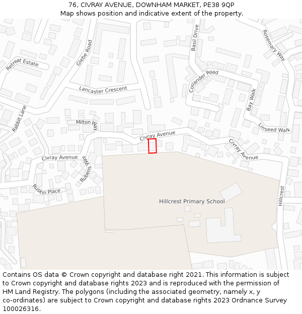 76, CIVRAY AVENUE, DOWNHAM MARKET, PE38 9QP: Location map and indicative extent of plot