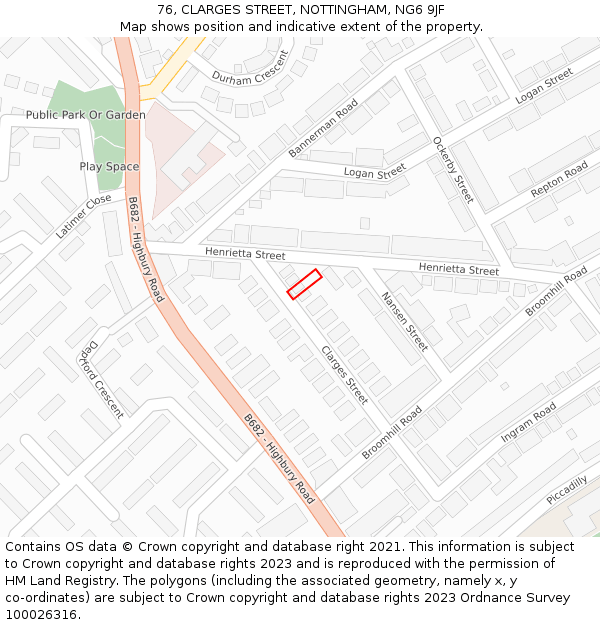 76, CLARGES STREET, NOTTINGHAM, NG6 9JF: Location map and indicative extent of plot
