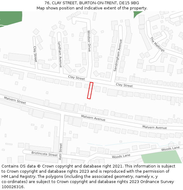 76, CLAY STREET, BURTON-ON-TRENT, DE15 9BG: Location map and indicative extent of plot