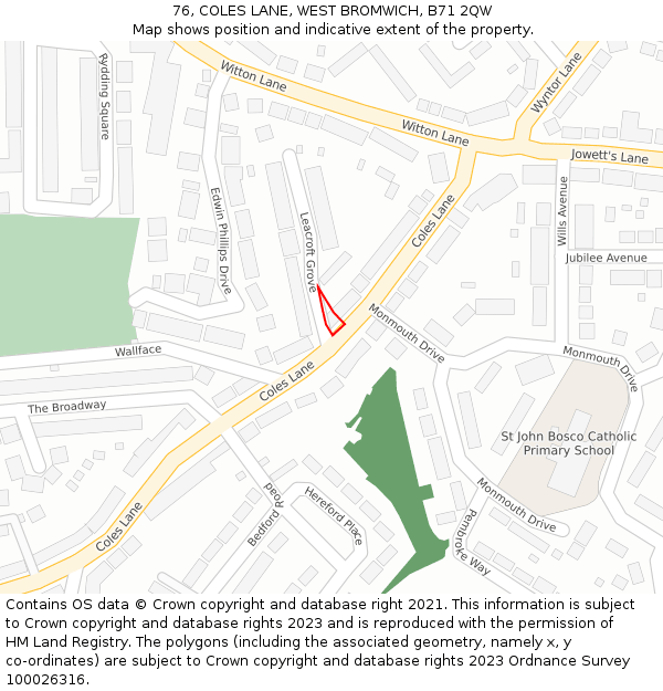 76, COLES LANE, WEST BROMWICH, B71 2QW: Location map and indicative extent of plot