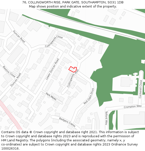 76, COLLINGWORTH RISE, PARK GATE, SOUTHAMPTON, SO31 1DB: Location map and indicative extent of plot