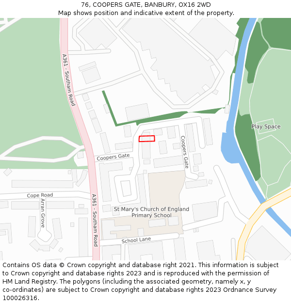 76, COOPERS GATE, BANBURY, OX16 2WD: Location map and indicative extent of plot