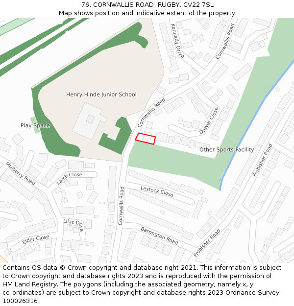 76, CORNWALLIS ROAD, RUGBY, CV22 7SL: Location map and indicative extent of plot