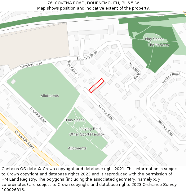 76, COVENA ROAD, BOURNEMOUTH, BH6 5LW: Location map and indicative extent of plot