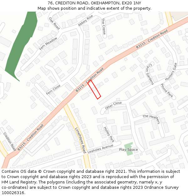 76, CREDITON ROAD, OKEHAMPTON, EX20 1NY: Location map and indicative extent of plot