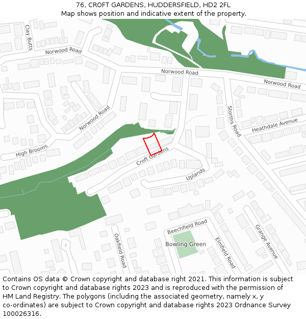 76, CROFT GARDENS, HUDDERSFIELD, HD2 2FL: Location map and indicative extent of plot