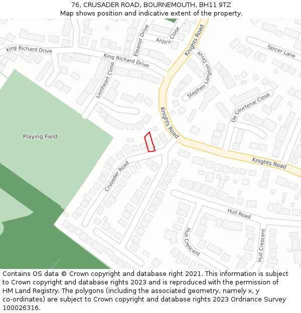 76, CRUSADER ROAD, BOURNEMOUTH, BH11 9TZ: Location map and indicative extent of plot
