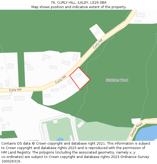 76, CURLY HILL, ILKLEY, LS29 0BA: Location map and indicative extent of plot