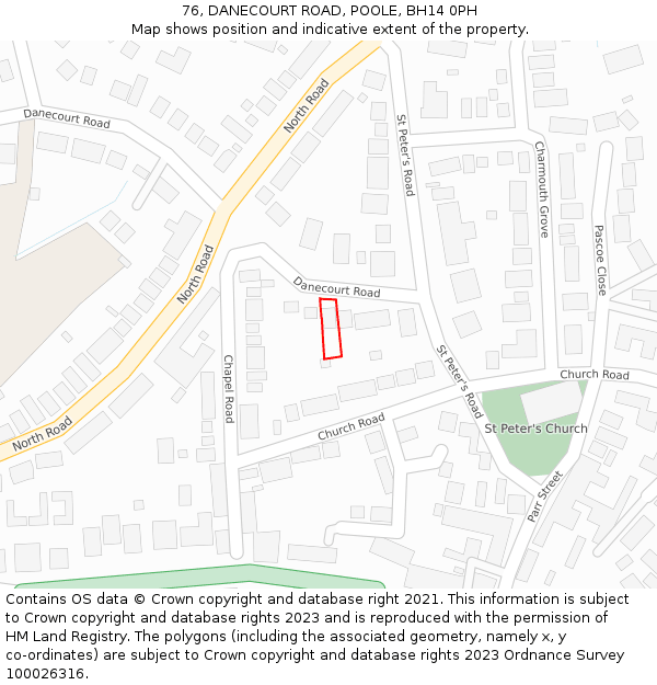 76, DANECOURT ROAD, POOLE, BH14 0PH: Location map and indicative extent of plot