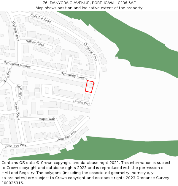 76, DANYGRAIG AVENUE, PORTHCAWL, CF36 5AE: Location map and indicative extent of plot