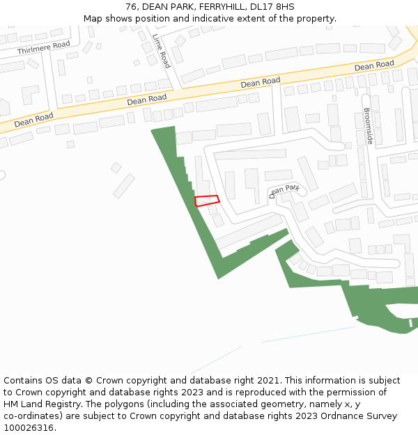 76, DEAN PARK, FERRYHILL, DL17 8HS: Location map and indicative extent of plot