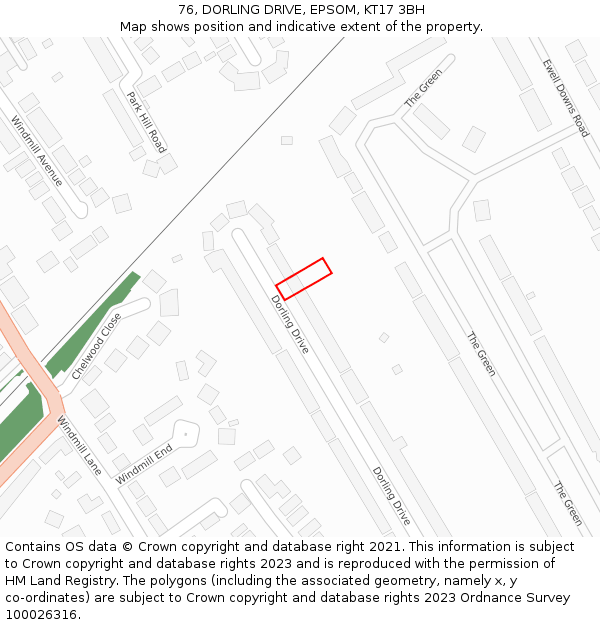 76, DORLING DRIVE, EPSOM, KT17 3BH: Location map and indicative extent of plot