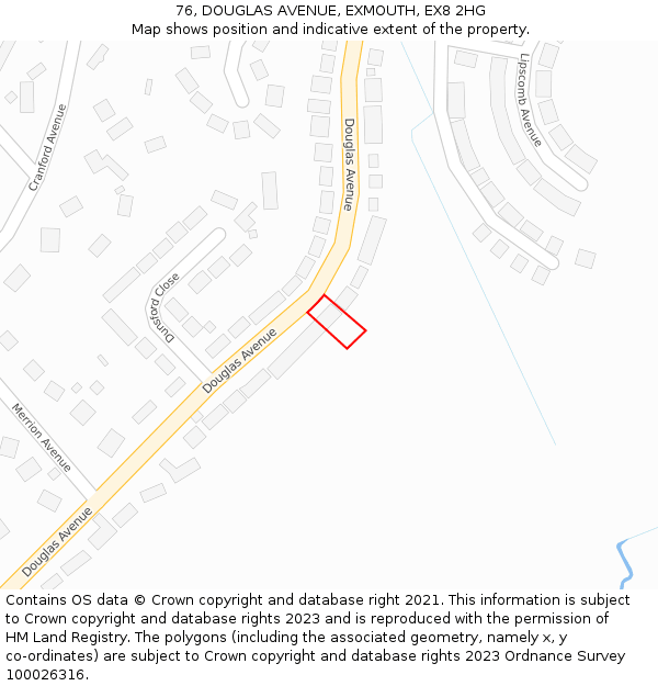 76, DOUGLAS AVENUE, EXMOUTH, EX8 2HG: Location map and indicative extent of plot