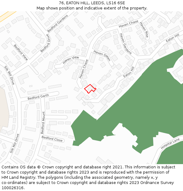76, EATON HILL, LEEDS, LS16 6SE: Location map and indicative extent of plot