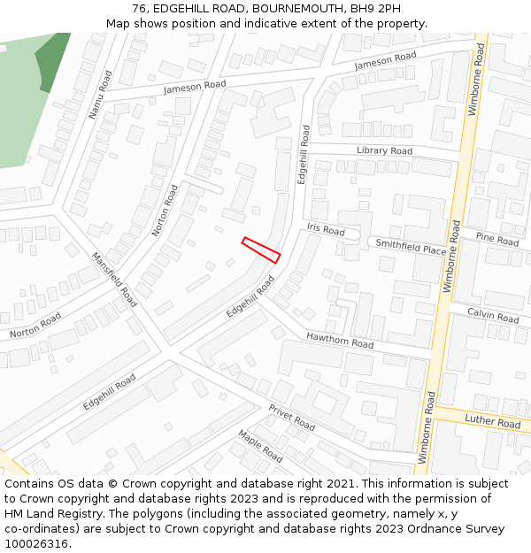 76, EDGEHILL ROAD, BOURNEMOUTH, BH9 2PH: Location map and indicative extent of plot