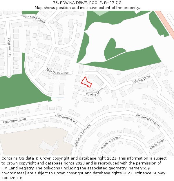 76, EDWINA DRIVE, POOLE, BH17 7JG: Location map and indicative extent of plot
