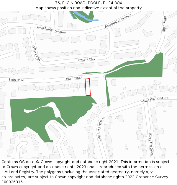 76, ELGIN ROAD, POOLE, BH14 8QX: Location map and indicative extent of plot