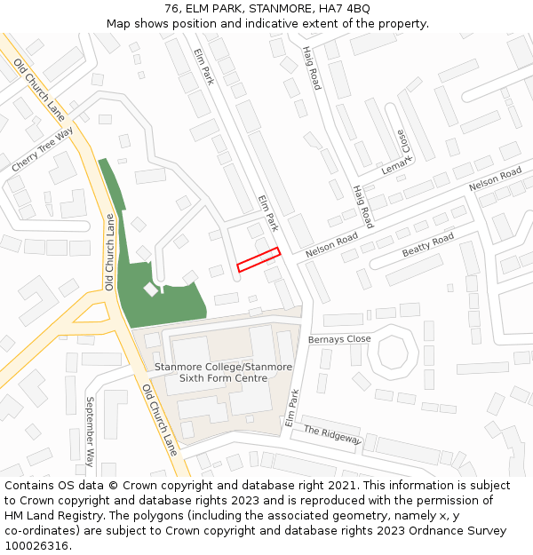 76, ELM PARK, STANMORE, HA7 4BQ: Location map and indicative extent of plot