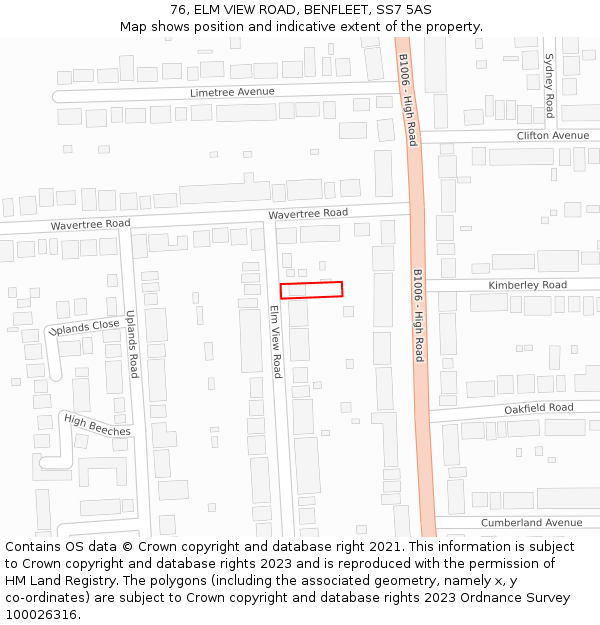 76, ELM VIEW ROAD, BENFLEET, SS7 5AS: Location map and indicative extent of plot