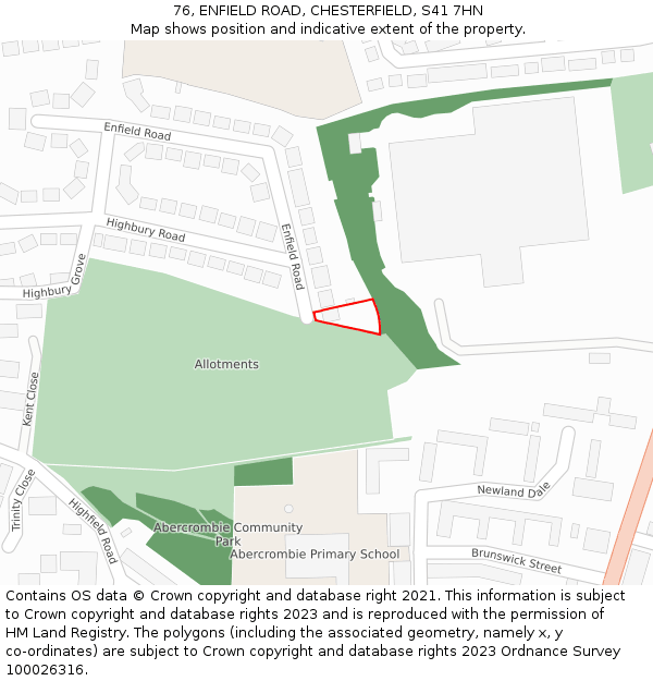 76, ENFIELD ROAD, CHESTERFIELD, S41 7HN: Location map and indicative extent of plot