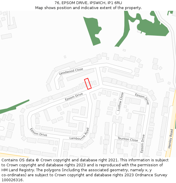 76, EPSOM DRIVE, IPSWICH, IP1 6RU: Location map and indicative extent of plot