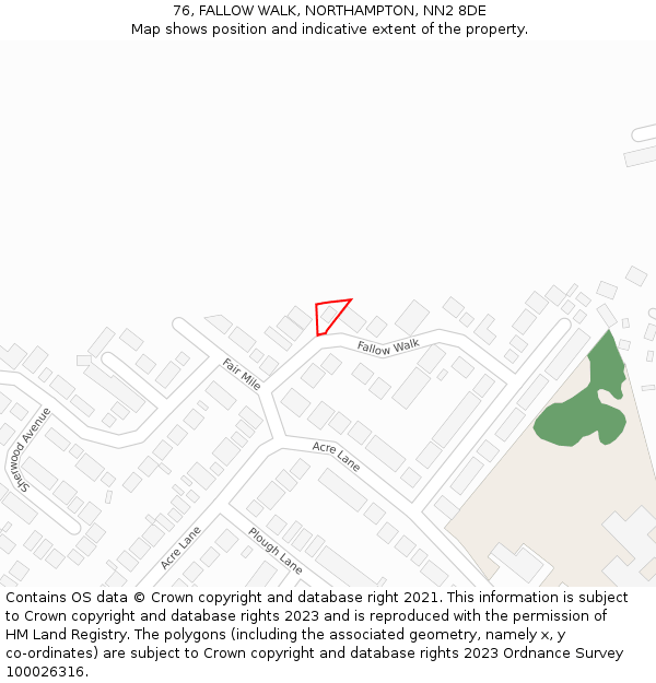 76, FALLOW WALK, NORTHAMPTON, NN2 8DE: Location map and indicative extent of plot