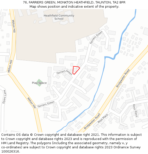 76, FARRIERS GREEN, MONKTON HEATHFIELD, TAUNTON, TA2 8PR: Location map and indicative extent of plot