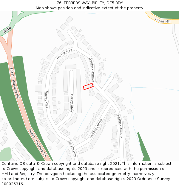 76, FERRERS WAY, RIPLEY, DE5 3DY: Location map and indicative extent of plot