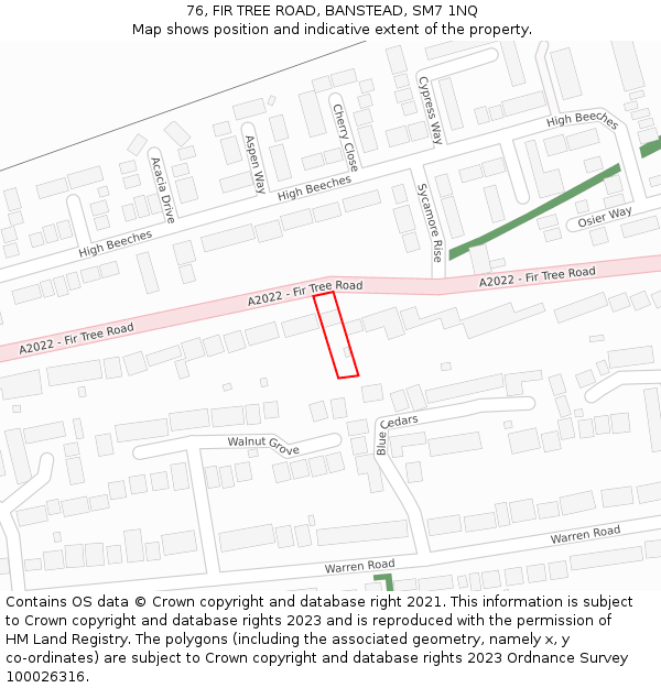 76, FIR TREE ROAD, BANSTEAD, SM7 1NQ: Location map and indicative extent of plot