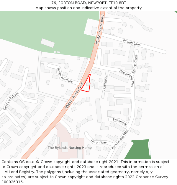 76, FORTON ROAD, NEWPORT, TF10 8BT: Location map and indicative extent of plot