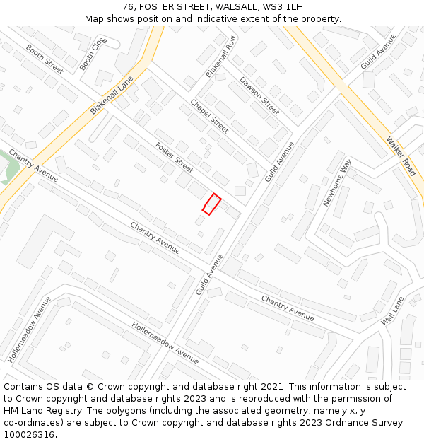 76, FOSTER STREET, WALSALL, WS3 1LH: Location map and indicative extent of plot