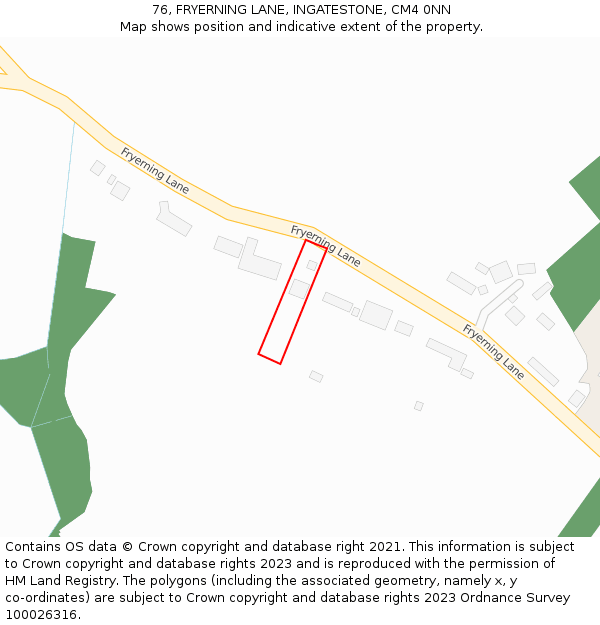 76, FRYERNING LANE, INGATESTONE, CM4 0NN: Location map and indicative extent of plot