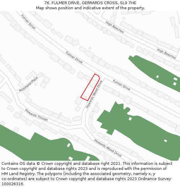 76, FULMER DRIVE, GERRARDS CROSS, SL9 7HE: Location map and indicative extent of plot