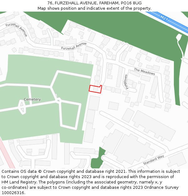 76, FURZEHALL AVENUE, FAREHAM, PO16 8UG: Location map and indicative extent of plot