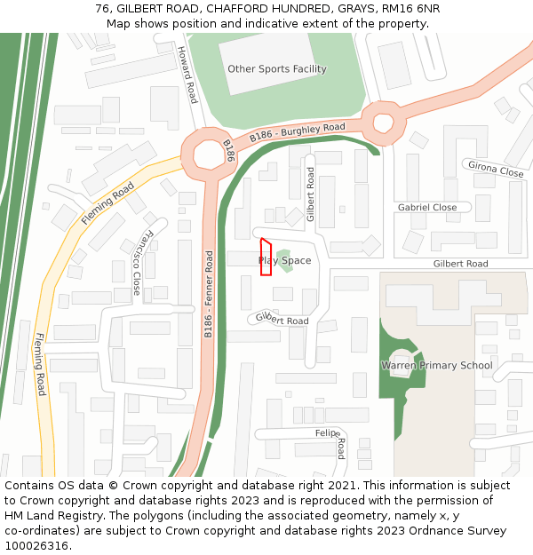 76, GILBERT ROAD, CHAFFORD HUNDRED, GRAYS, RM16 6NR: Location map and indicative extent of plot