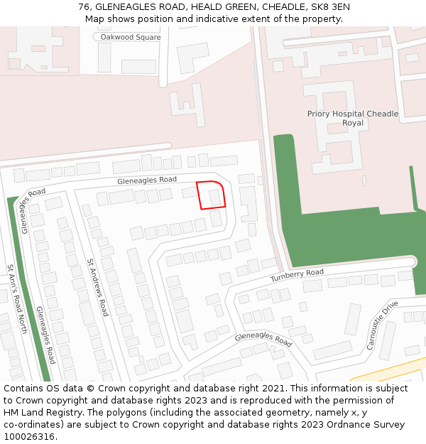 76, GLENEAGLES ROAD, HEALD GREEN, CHEADLE, SK8 3EN: Location map and indicative extent of plot