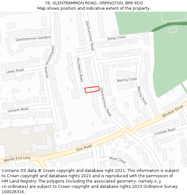 76, GLENTRAMMON ROAD, ORPINGTON, BR6 6DG: Location map and indicative extent of plot