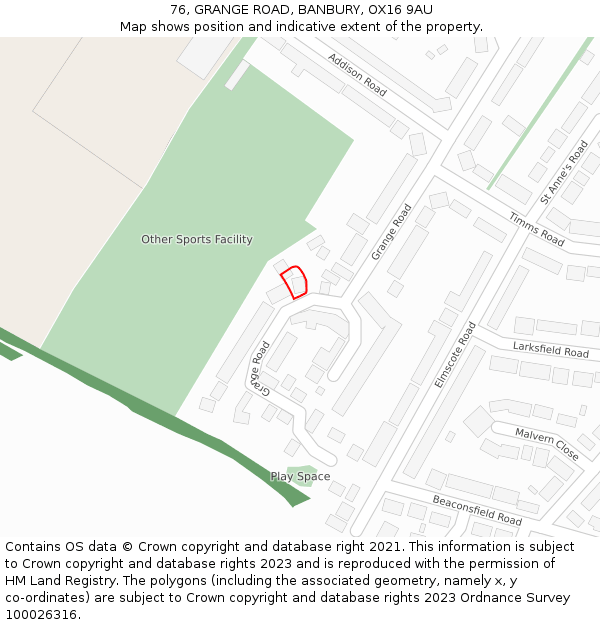 76, GRANGE ROAD, BANBURY, OX16 9AU: Location map and indicative extent of plot