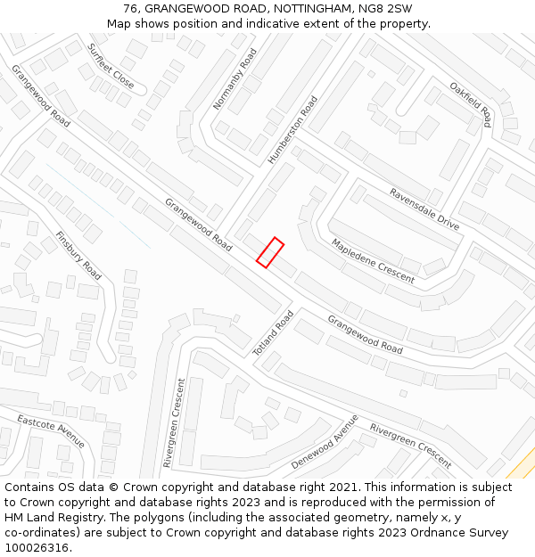76, GRANGEWOOD ROAD, NOTTINGHAM, NG8 2SW: Location map and indicative extent of plot