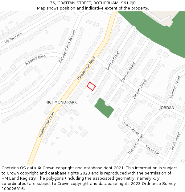 76, GRATTAN STREET, ROTHERHAM, S61 2JR: Location map and indicative extent of plot