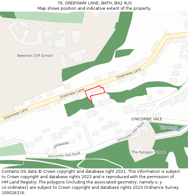 76, GREENWAY LANE, BATH, BA2 4LN: Location map and indicative extent of plot