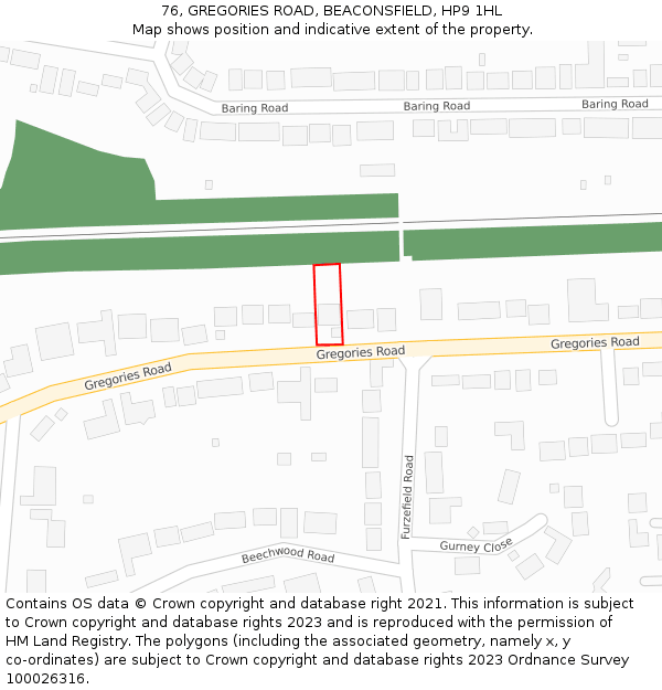 76, GREGORIES ROAD, BEACONSFIELD, HP9 1HL: Location map and indicative extent of plot