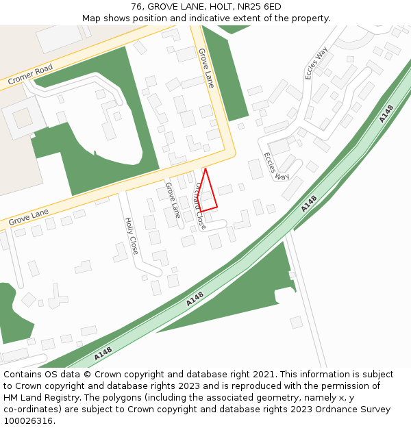 76, GROVE LANE, HOLT, NR25 6ED: Location map and indicative extent of plot