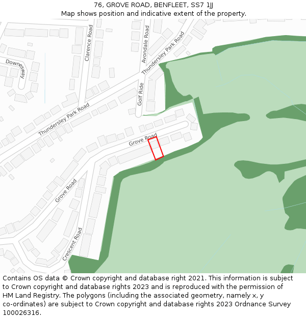 76, GROVE ROAD, BENFLEET, SS7 1JJ: Location map and indicative extent of plot