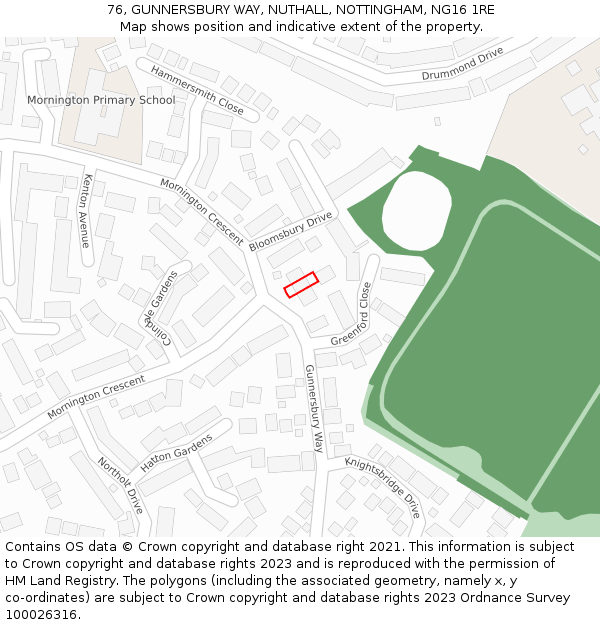 76, GUNNERSBURY WAY, NUTHALL, NOTTINGHAM, NG16 1RE: Location map and indicative extent of plot