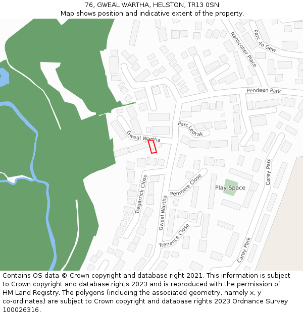 76, GWEAL WARTHA, HELSTON, TR13 0SN: Location map and indicative extent of plot