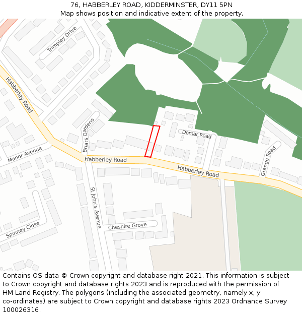 76, HABBERLEY ROAD, KIDDERMINSTER, DY11 5PN: Location map and indicative extent of plot