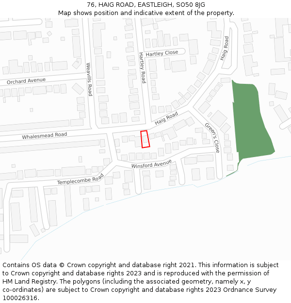 76, HAIG ROAD, EASTLEIGH, SO50 8JG: Location map and indicative extent of plot