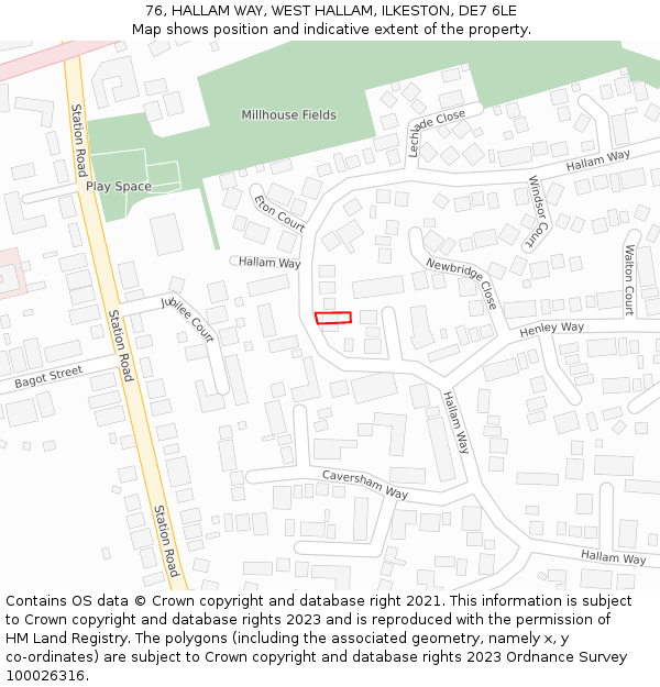 76, HALLAM WAY, WEST HALLAM, ILKESTON, DE7 6LE: Location map and indicative extent of plot